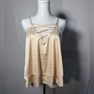 Shinestar Champagne Satin Lace-Up Cami | Women’s Small